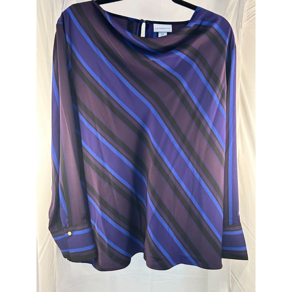 Liz Clairborne Myst Purple Stripe Dress Shirt XXL NWT Crowl Neck Long Sleeve